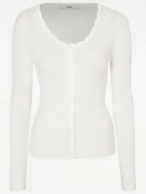 White Ribbed Scalloped Cardigan Women at ASDA