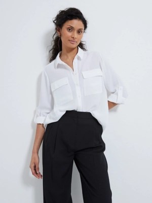 White Longline Utility Shirt Women at ASDA