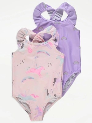 Rainbow Print Swimsuit 2 Pack Kids at ASDA