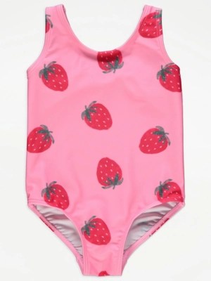 Pink Strawberry Print Swimsuit Kids at ASDA