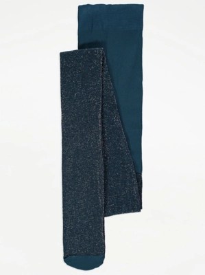 Teal Shimmer Tights Kids at ASDA