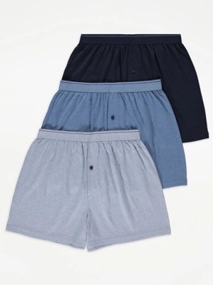 Blue Loose Fit Boxers 3 Pack Men at ASDA