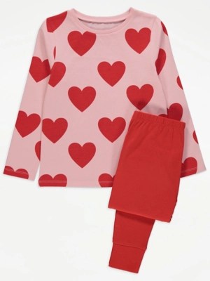 Pink Heart Long Sleeve Pyjamas Kids at ASDA