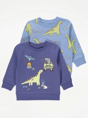 Blue Dinosaur Sweatshirts 2 Pack Kids at ASDA