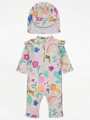 Bright Animal All In One Sunsafe Swimsuit and Keppi Hat Baby