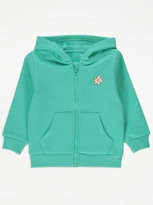 Green Flower Zip Up Hoodie Kids at ASDA