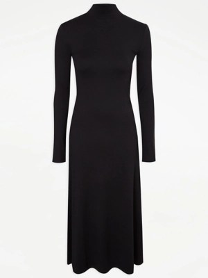 Black Stand Neck Jersey Midi Dress Women at ASDA