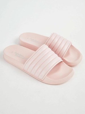 Light Pink Ribbed Sliders Women at ASDA