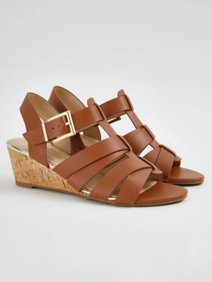 Tan Gladiator Wedge Sandals Women at ASDA
