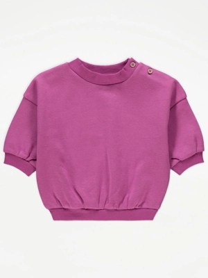 Mauve Button Shoulder Sweatshirt Baby at ASDA