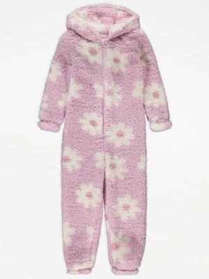 Lilac Daisy Fleece Onesie Kids at ASDA