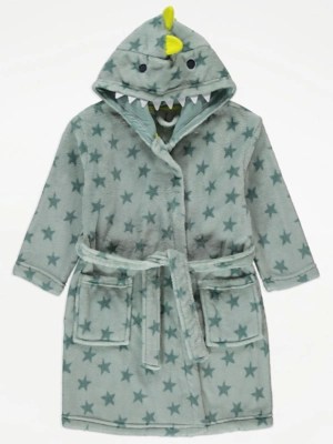 Green Dinosaur Star Fleece Dressing Gown Kids at ASDA