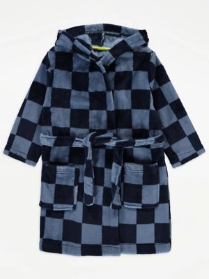 Blue Checked Fleece Dressing Gown Kids at ASDA