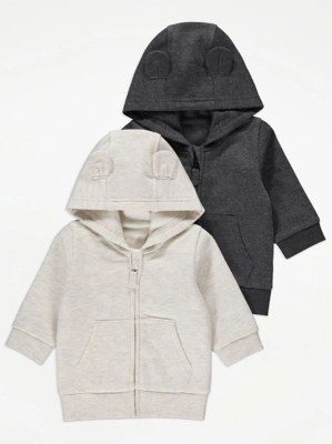 Zip Through Hoodies 2 Pack Baby at ASDA
