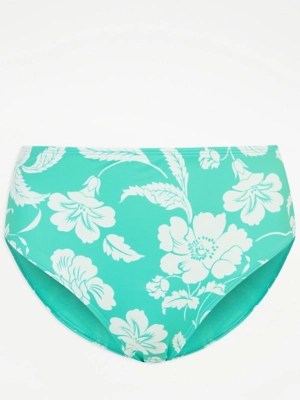 Green Floral High Waisted Bikini Bottoms Women at ASDA