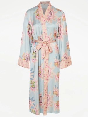 Flower Satin Dressing Gown Lingerie at ASDA