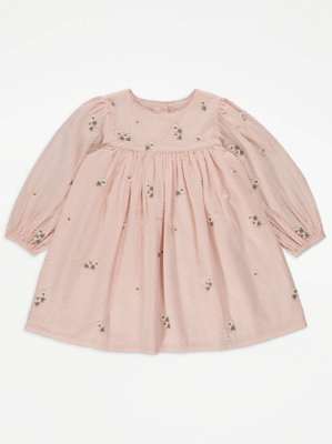 Blush Woven Textured Floral Embroidered Dress Kids at ASDA