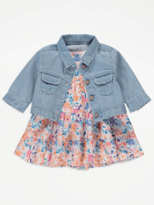 Bright Floral Dress and Denim Jacket Outfit Baby at ASDA