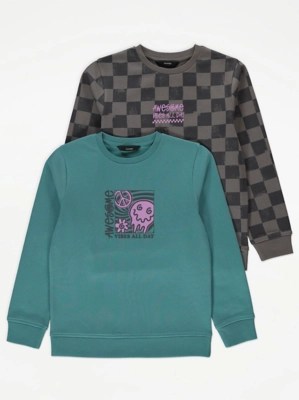 Awesome Skater Check Sweatshirts 2 Pack Kids at ASDA