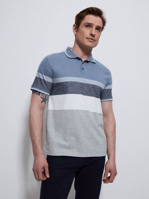 Blue Striped Short Sleeve Polo Top Men at ASDA