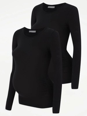 Maternity Black Long Sleeve Tops 2 Pack Women at ASDA