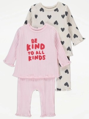 Be Kind To All Kinds Heart Ribbed Top and Trousers Outfit 2 Pack Baby