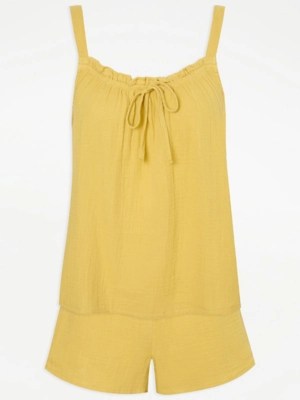 Mustard Double Cloth Cami Short Pyjamas Lingerie at ASDA