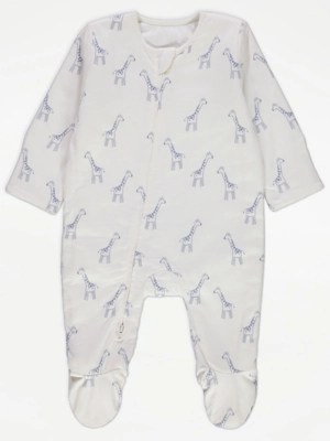 White Giraffe Wadded 2 Way Zip Sleepsuit 1 Tog Baby at ASDA
