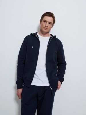 Navy Drawstring Plain Zip Up Hoodie Men at ASDA