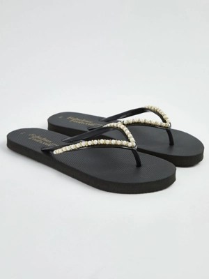 Black Pearl Embellished Flip Flops Women at ASDA