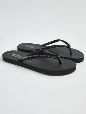 Black Sparkle Strap Flip Flops Women at ASDA