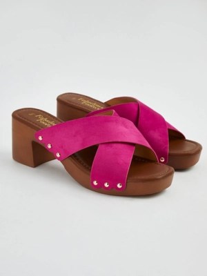 Pink Cross Strap Clog Heel Sandals Women at ASDA