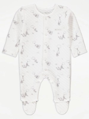 Disney Winnie The Pooh White Quilted Sleepsuit Baby at ASDA