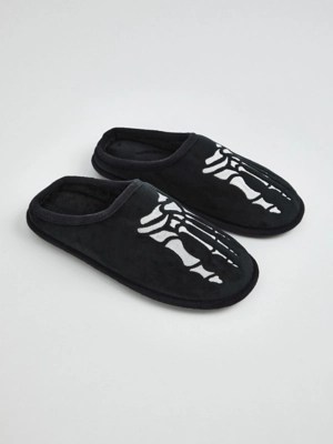Halloween Black Skeleton Feet Mule Slippers Men at ASDA