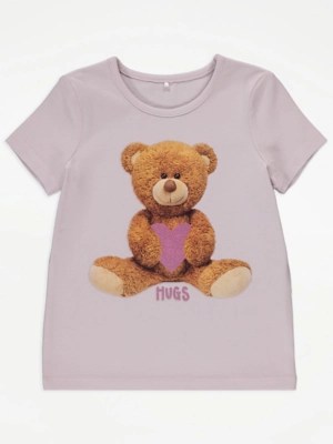Lilac Teddy Bear Print TShirt Kids at ASDA