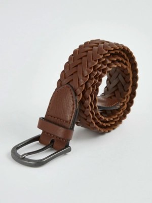 Tan Plaited Leather Look Belt Men at ASDA