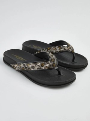 Black Diamante Bling Flatform Flip Flops Women at ASDA