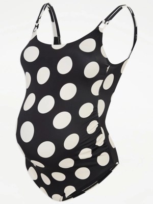 Maternity Black Spotty Double Strap Scoop Neck Swimsuit Women