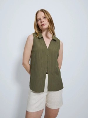 Khaki Textured Sleeveless Shirt Women at ASDA