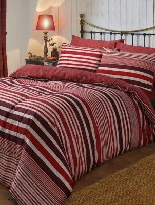 Sleepdown Brushed Cotton Flannel Stripe Duvet Set in Red Home