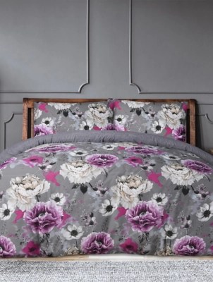Sleepdown Inky Floral Duvet Set in Grey Home at ASDA