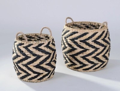 Natural Rush Patterned Storage Baskets Set of 2 Home at ASDA