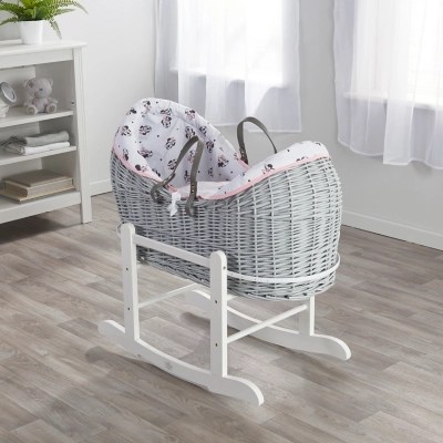 Minnie Mouse Grey Wicker Pod Moses Basket Baby at ASDA