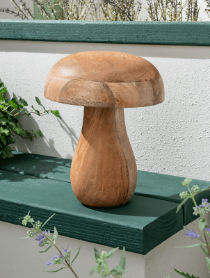 Brown Wooden Mushroom Ornament Outdoor & Garden at ASDA