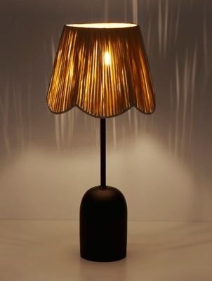 Black Table Lamp with Raffia Shade Home at ASDA