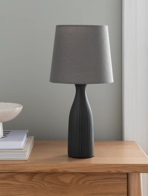 Dark Grey Fluted Table Lamp Home at ASDA