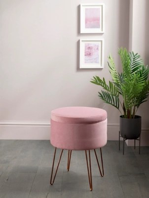 Pink Velvet Storage Stool Home at ASDA