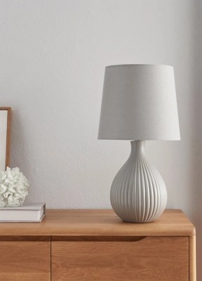 Grey Fluted Linen Large Table Lamp Home at ASDA