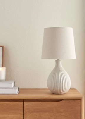Cream Fluted Linen Large Table Lamp Home at ASDA