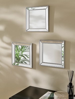 Silver Beaded Mirror Set of 3 Home at ASDA